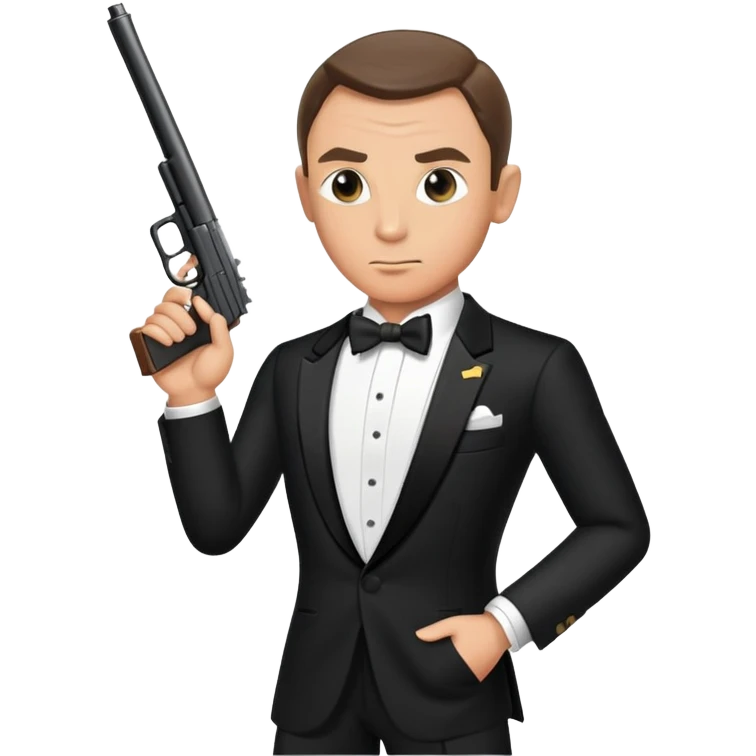James Bond in tuxedo with gun, secret agent emoji