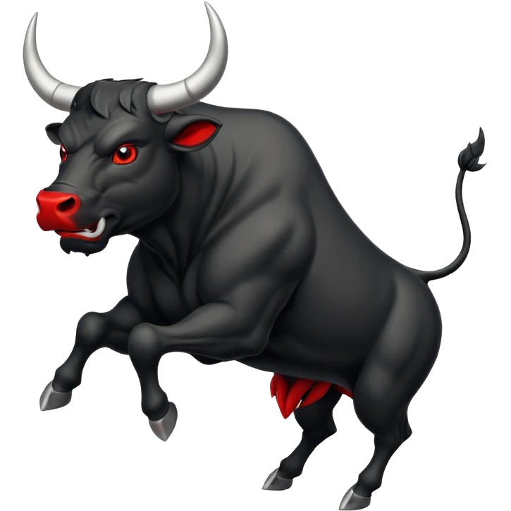 angry leaping black bull side view with red eyes emoji