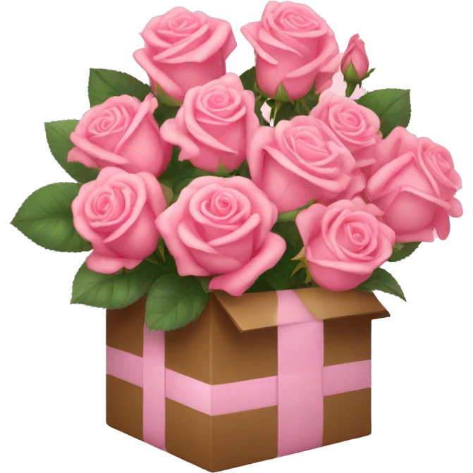 Box of pink roses with a light pink ribbon around the box emoji