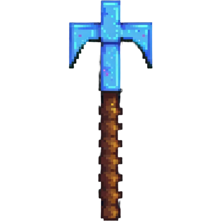 maximum blocky ultra-abstract pixel art Minecraft pickaxe emoji with only 2-4 large square pixels emoji