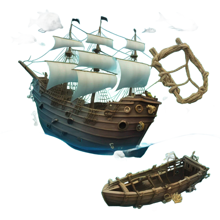 galeon and sub man in bottom of the sea emoji