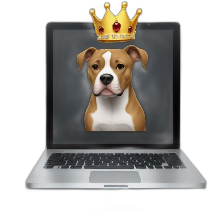 black man wearing crown behind laptop with pitbull puppy  emoji