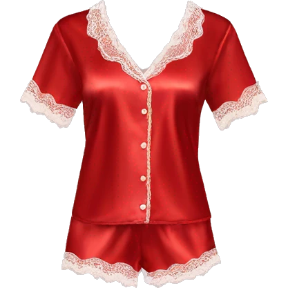 Red satin pajama top with lace trim  emoji