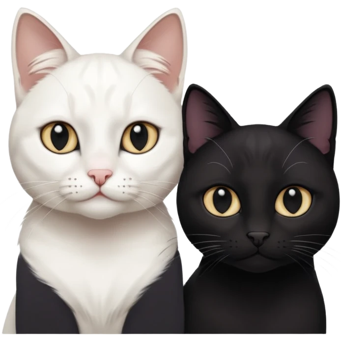 white cat with black ear, next to black cat with white paws emoji