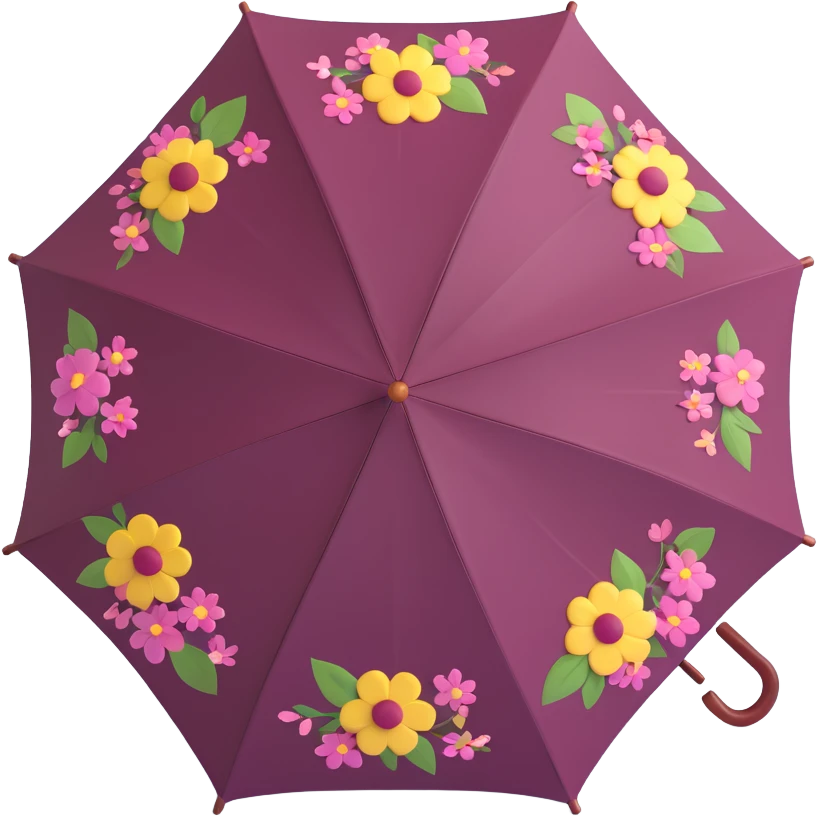 burgundy umbrella with a floral pattern in 3D emoji style emoji