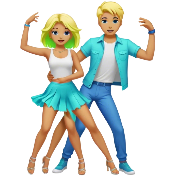 Mujer rubia bailando con hombres de cabello ne emoji