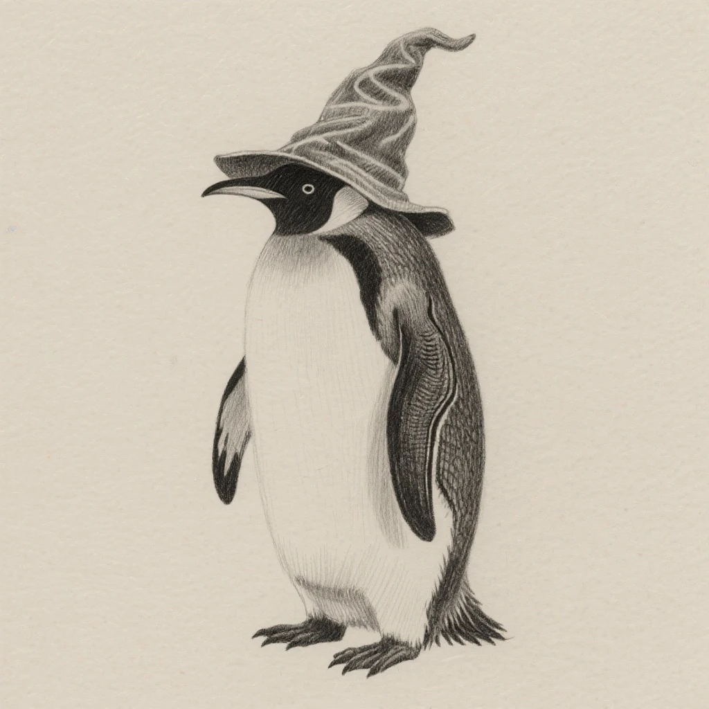 Penguin Wizard pencil sketch emoji
