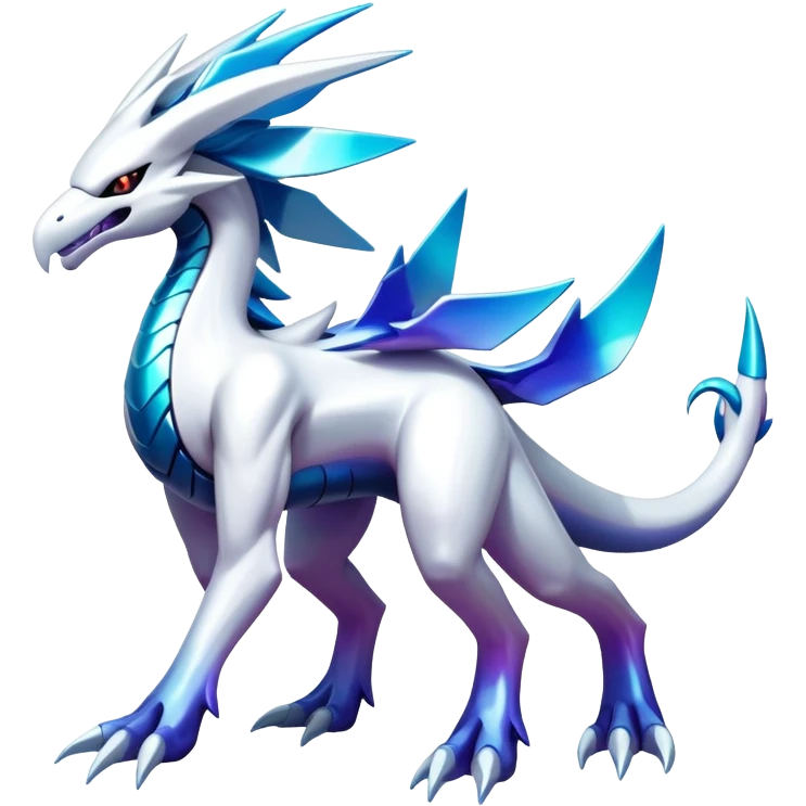 Iridescent-gradient Futuristic Modern Epic Legendary Shiny Cyber-Suicune-Dialga-Lugia-Reshiram-Creature, (full body) emoji