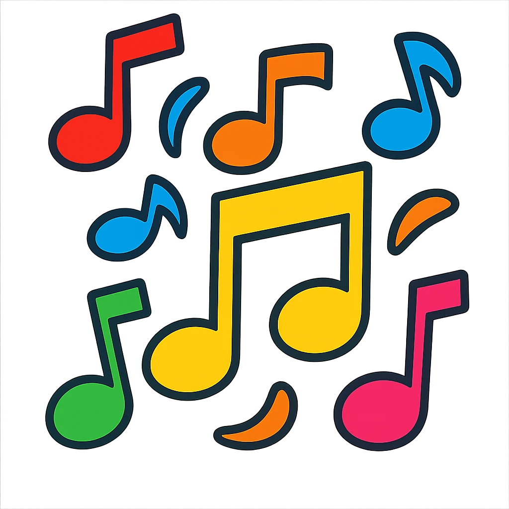 colorful music notes, vibrant toon style, bold and lively emoji