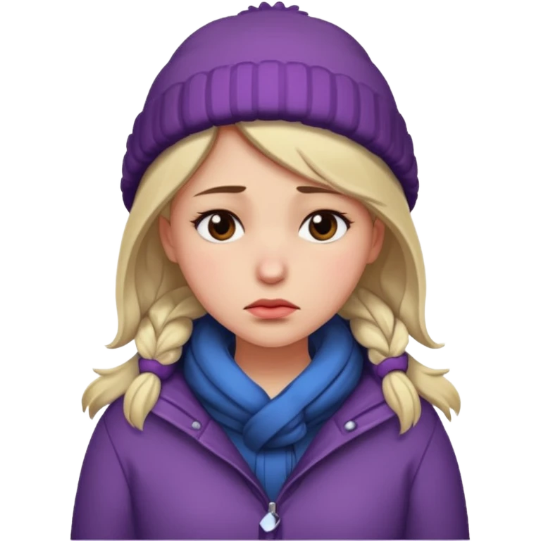 woman broken hearted, looking down sad, wearing a winter outfit emoji