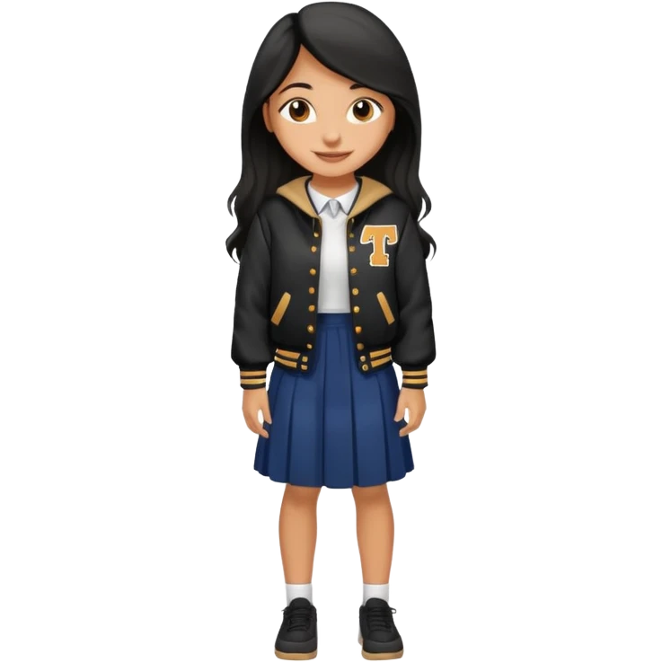 black color long hair girl with varsity jacket and long skirt emoji