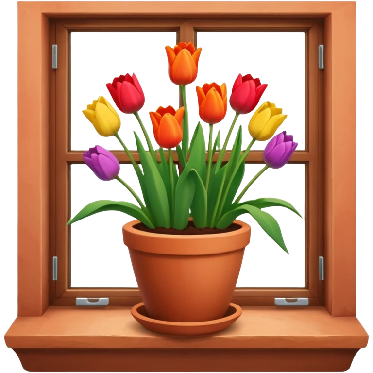 Clay pot with tulips on windowsill emoji