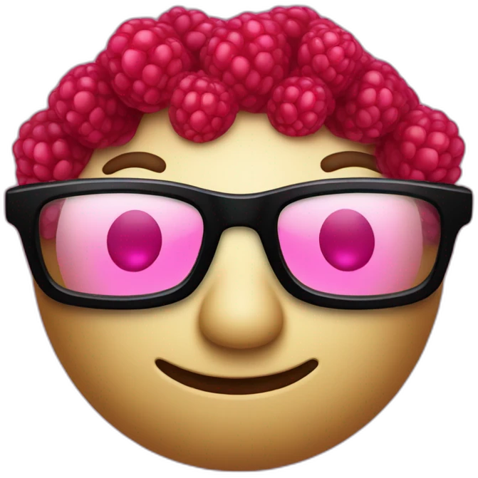 A beautiful raspberry with a big pair of glasses emoji