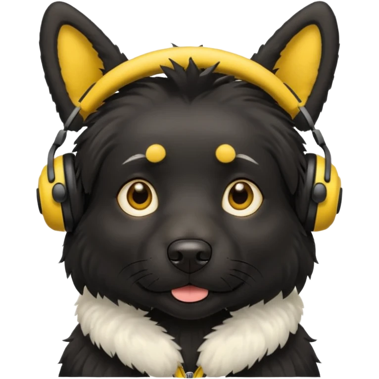 black dog wearing yellow headohones emoji