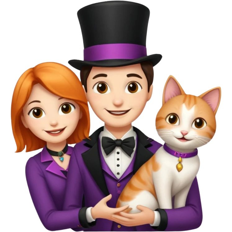magician couple and their pet cat emoji