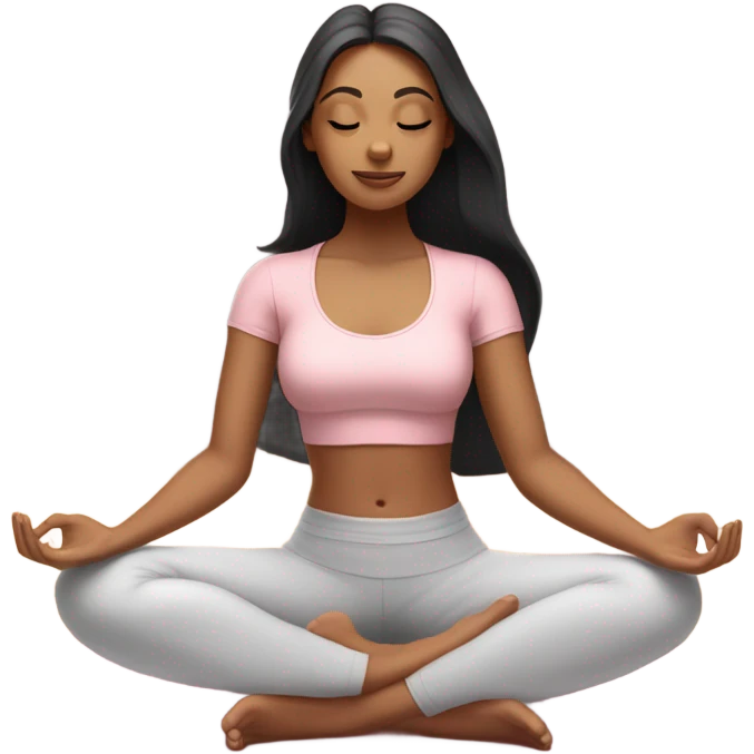  long hair and yoga beautiful girl in light pink pink pink clothes eyes closed sitting on a yoga mat tan dark hair emoji