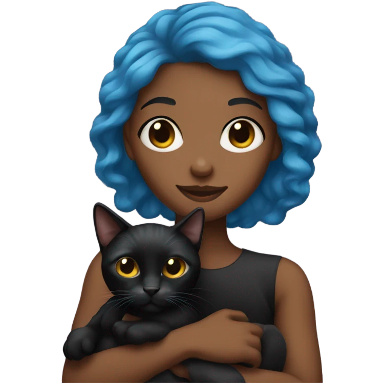 Blue haired black woman holding black cat emoji