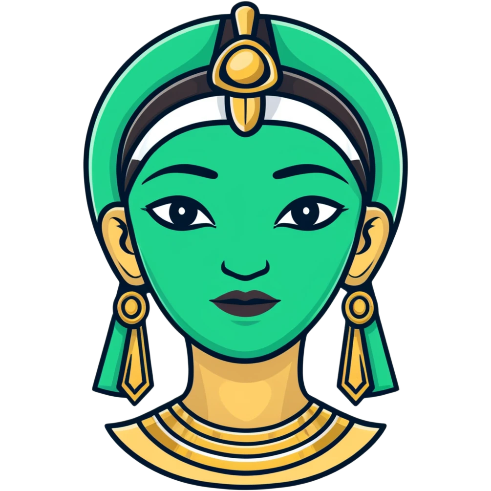 Elegant Maya-Egyptian fusion facial expression, minimalist style, white with deep green accents emoji