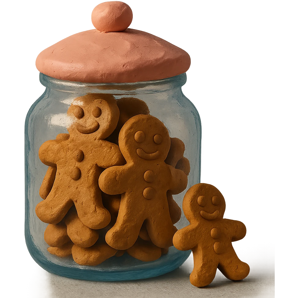 glass cookie jar, pink lid, gingerbread cookies, isolated emoji