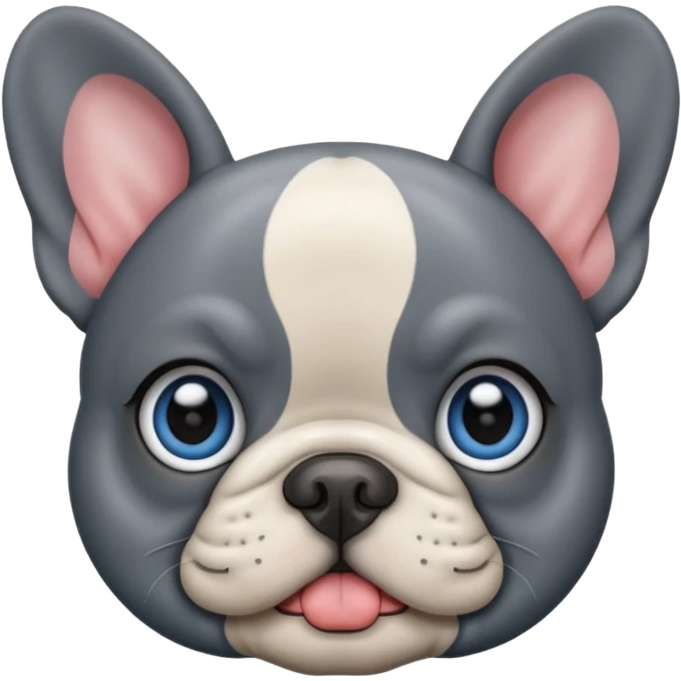 French bulldog that’s grey with blue greyish eyes doing a kissy face emoji