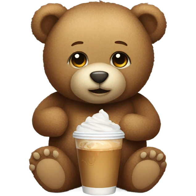 Teddy bear with iced coffee emoji
