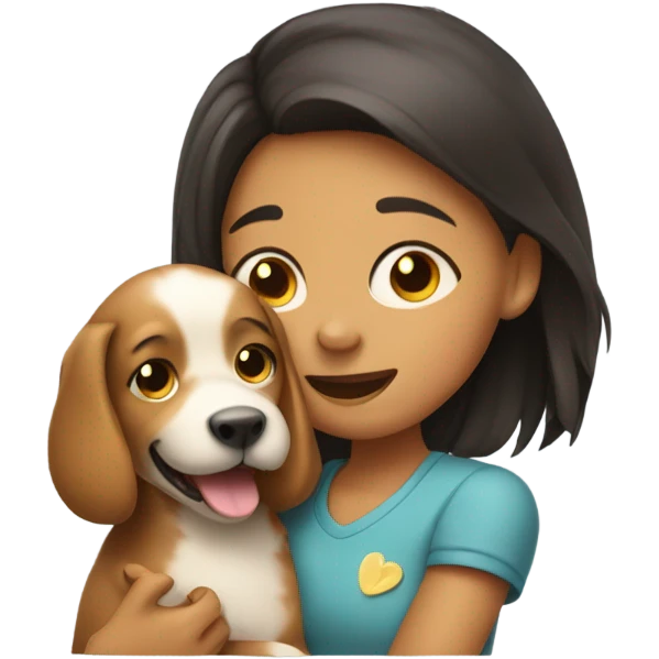 Please create a girl who hugs her pet doggie. The girl has a cute face and so does the doggie. emoji