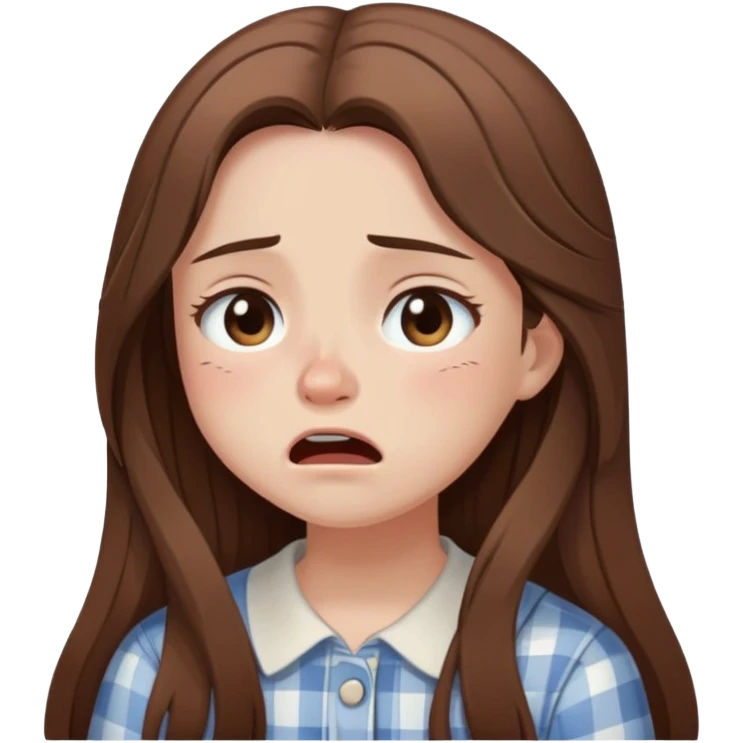 Girl with long brown hair crying cutely with 🥹 cottage core emoji