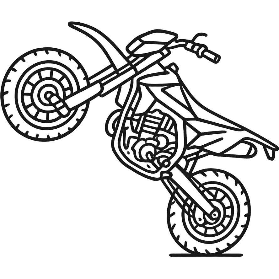 hand-drawn outlined icon of a supermotard motorcycle doing a wheelie emoji