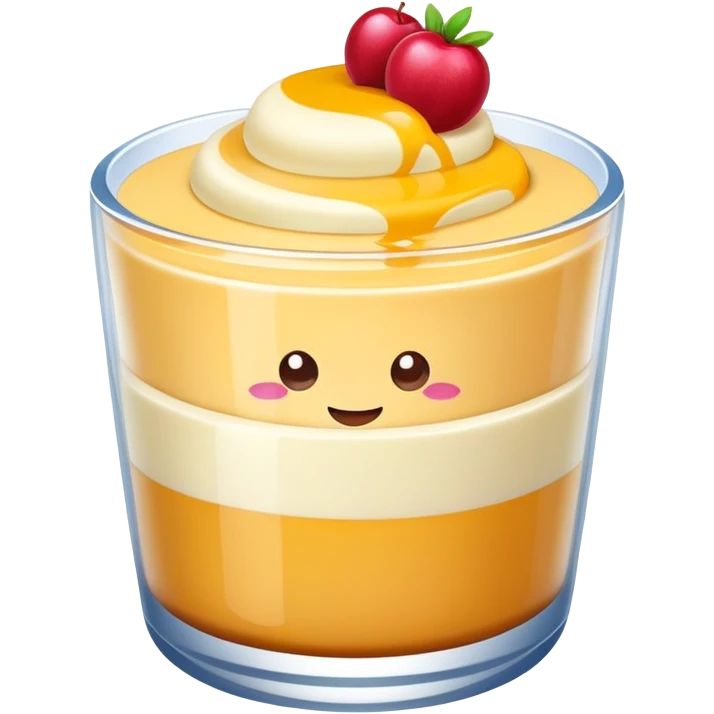 Guangdong double skin milk pudding with smooth layers, simplified emoji style with bold outlines and bright colors, cartoon style Double Pi Nai dessert emoji