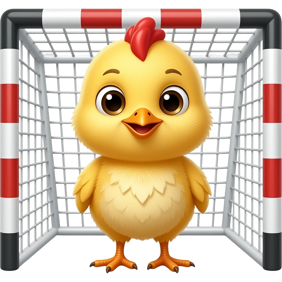 generate an emoji for ios system where a little baby chick is behind a soccer goal. use the ios emoji for chick and goal emoji