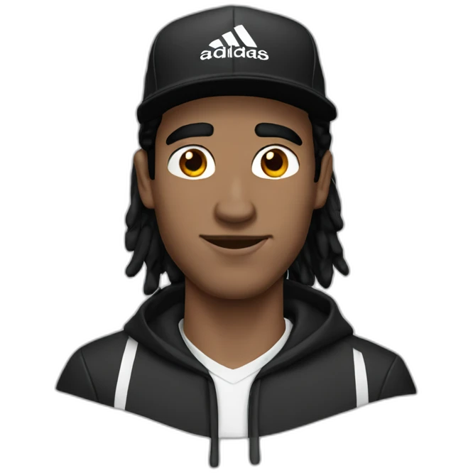 Guy with blown eyes black hair and black adidas cap emoji