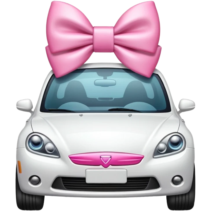 White car with pink bow emoji