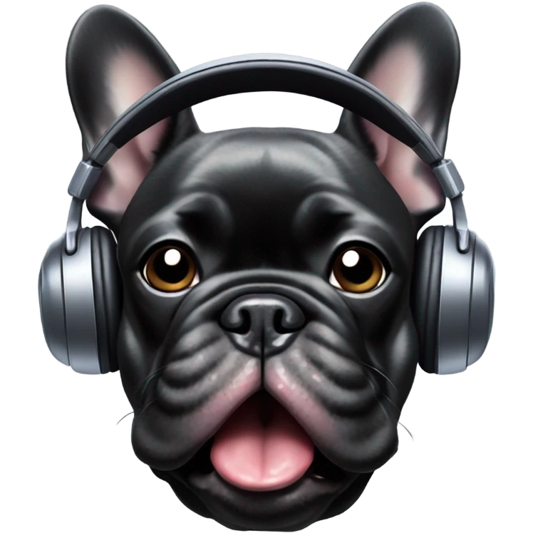 Tongue in Black Brindle French bulldog wearing headphones emoji