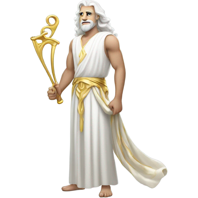 white man Poseidon. long white hair white dress. with gold hoses emoji