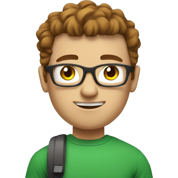 white nerd guy with brown with green t-shirt hair going to gym emoji