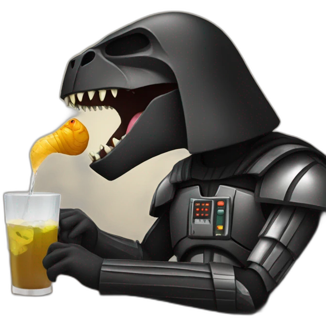 Dark vador drinking with a dinosaur emoji