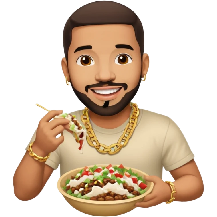 Drake wearing a chain eating a chipotle burrito bowl emoji