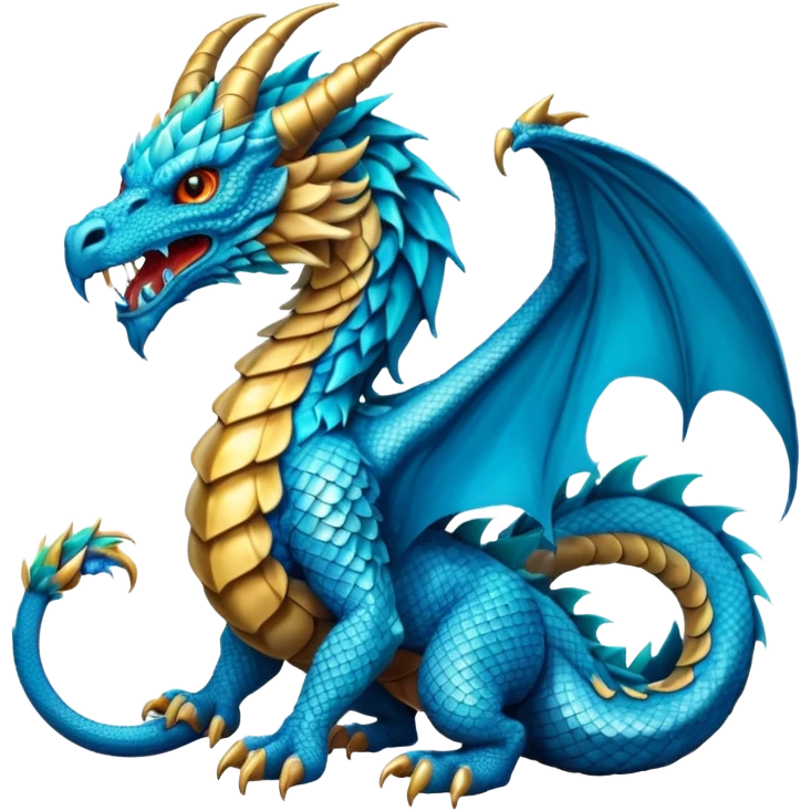 Mušḫuššu, mythic hybrid: serpent-dragon body, lion paws, eagle talons, horned dragon head, blue or turquoise emoji