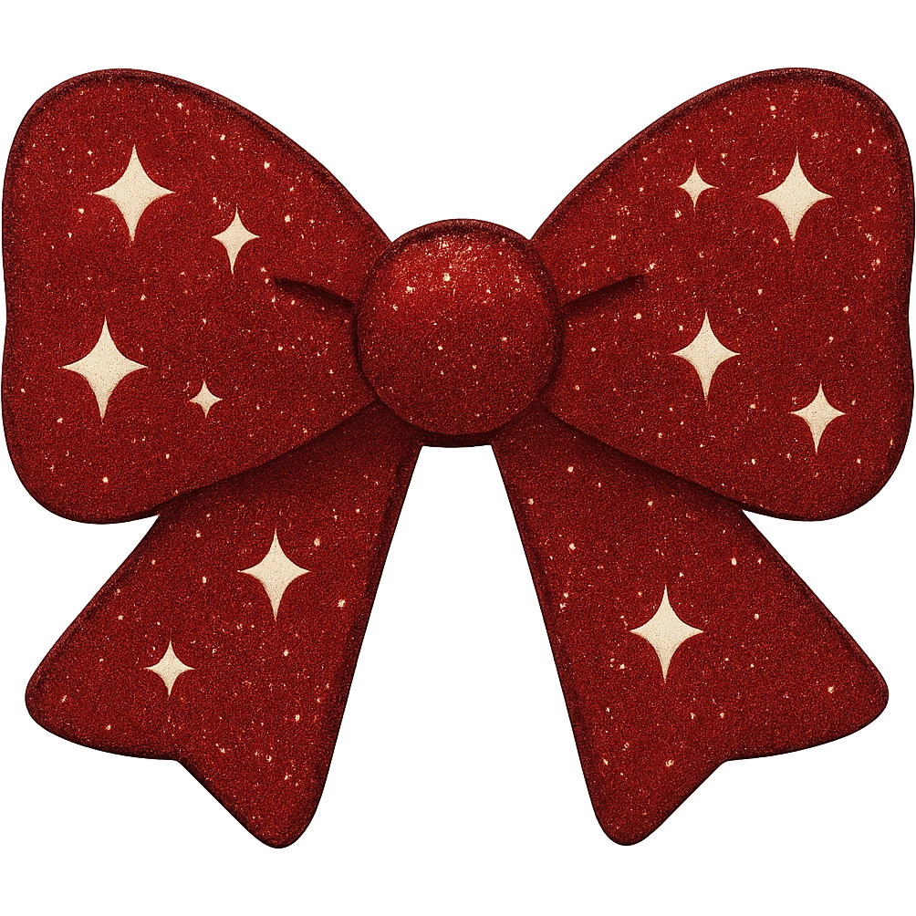 Make the glitter bow red with shimmering texture, elegant and festive, no background, keep the shimmering and elegant festive look. emoji