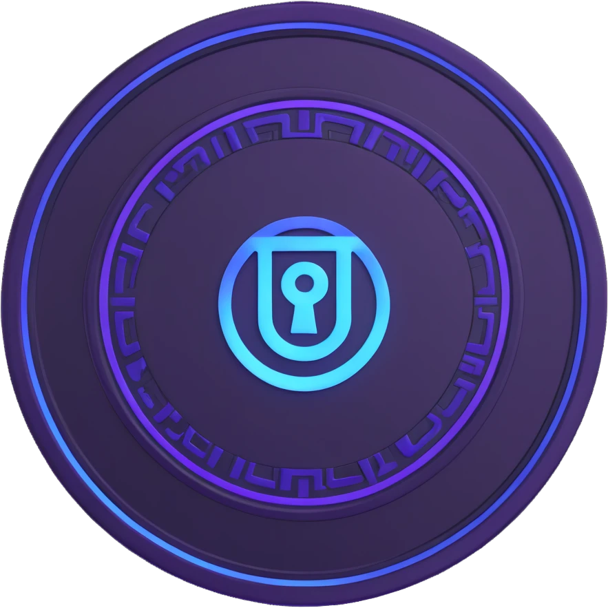$PORTAL coin with embossed logo, blue and purple glowing accents emoji