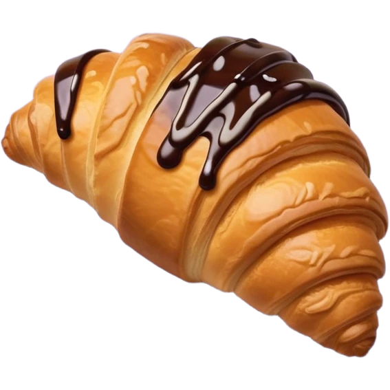 There's a croissant with chocolate syrup on a pale purple napkin emoji