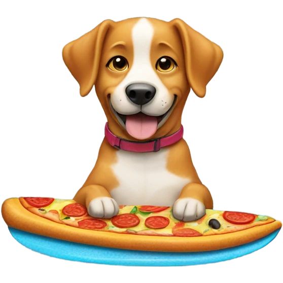 Dog eating pizza on a surfboard emoji