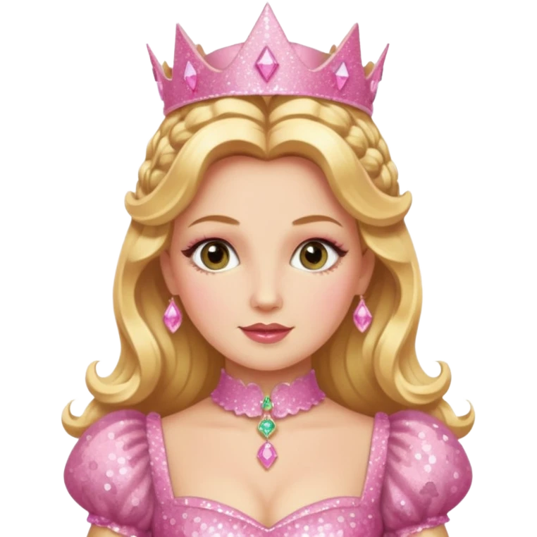 Glinda from the Wizard of Oz with golden blonde hair, pink sequin outfit emoji