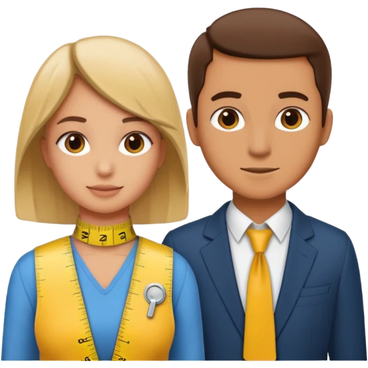 Tailor with Measuring Tape around neck pose with another person emoji