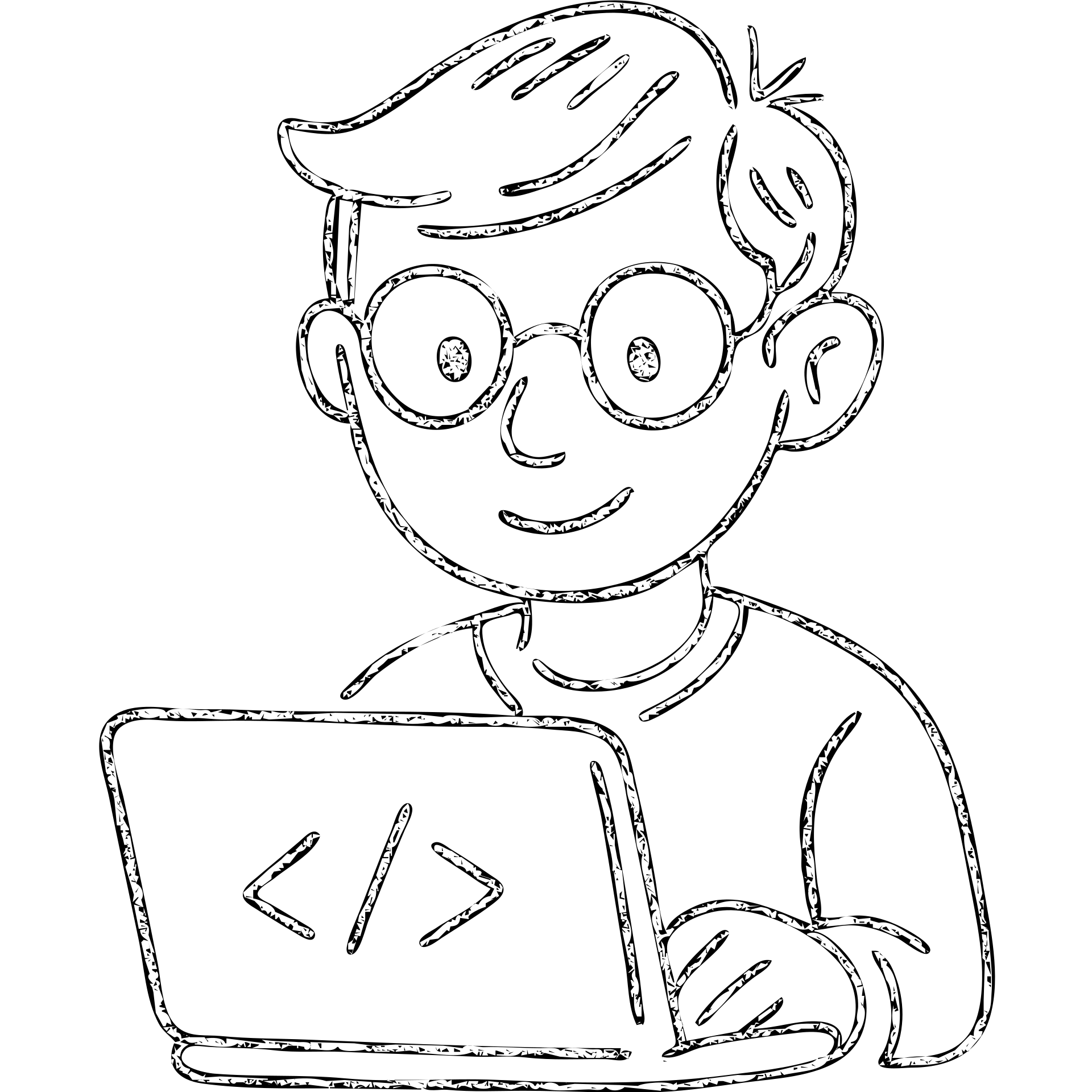 hand-drawn coder with a laptop emoji