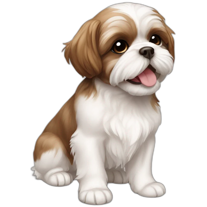 Shih tzu brown and white puppy close mouth smiling laying on the floor emoji