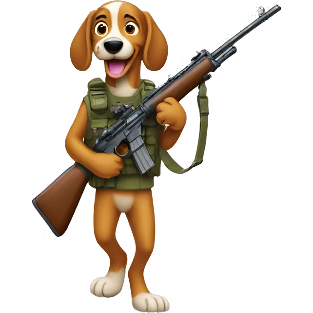 Goofy the dog carrying rifle emoji
