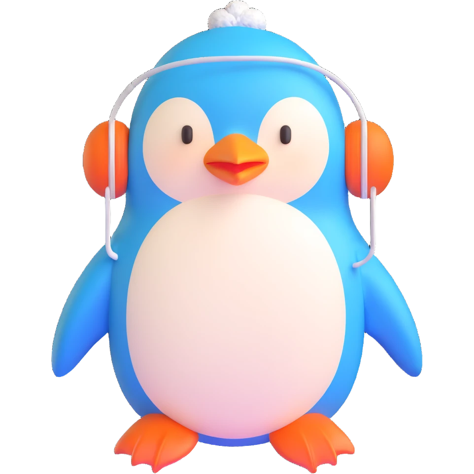 blue penguin winter hat with ear flaps emoji
