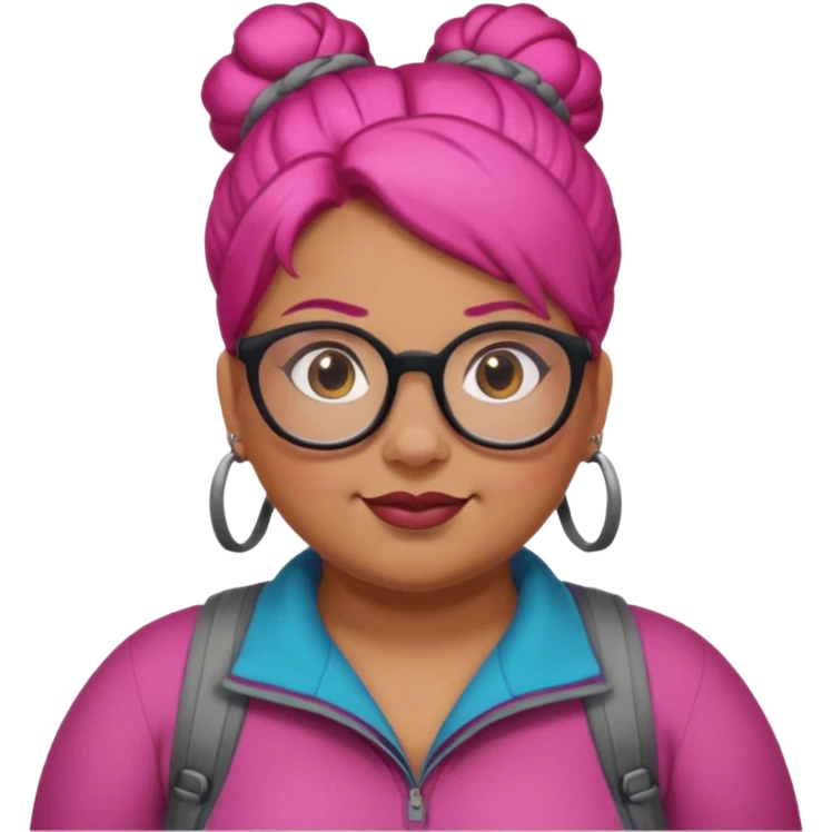 climber fat woman with dark pink bun hair and glassess emoji