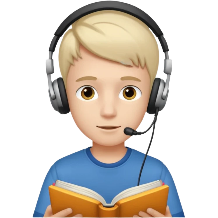 a boy wearing earphone and read book emoji